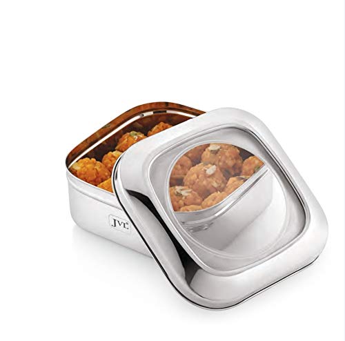 JVL Stainless Steel Kitchen's Storage Costa Square Shape Container BoxClear Lid - 2100 ml(SCC-2)