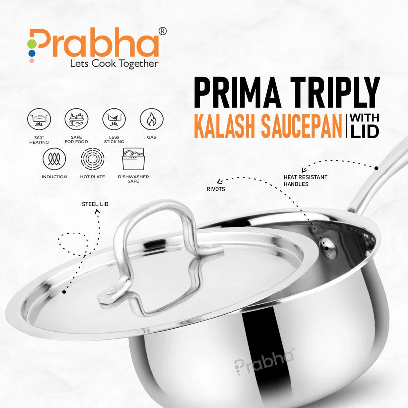 Prima Triply Kalash Saucepan With Lid – 2.2L, 18cm