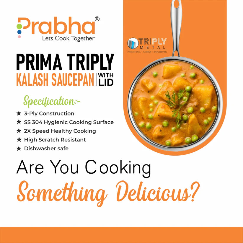 Prima Triply Kalash Saucepan With Lid – 2.2L, 18cm