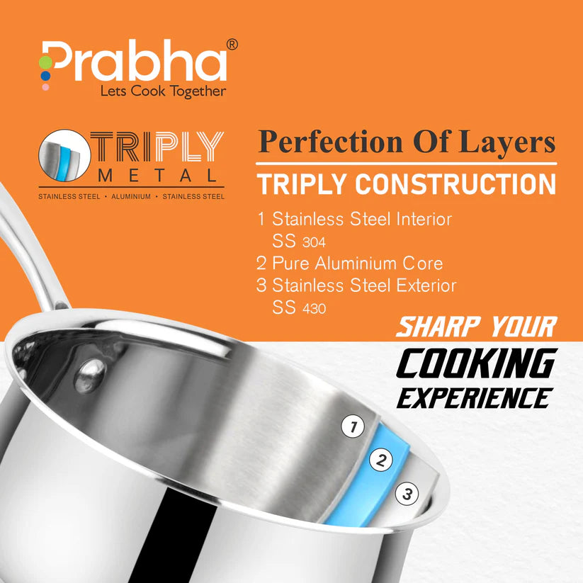 Prima Triply Kalash Saucepan With Lid – 2.2L, 18cm