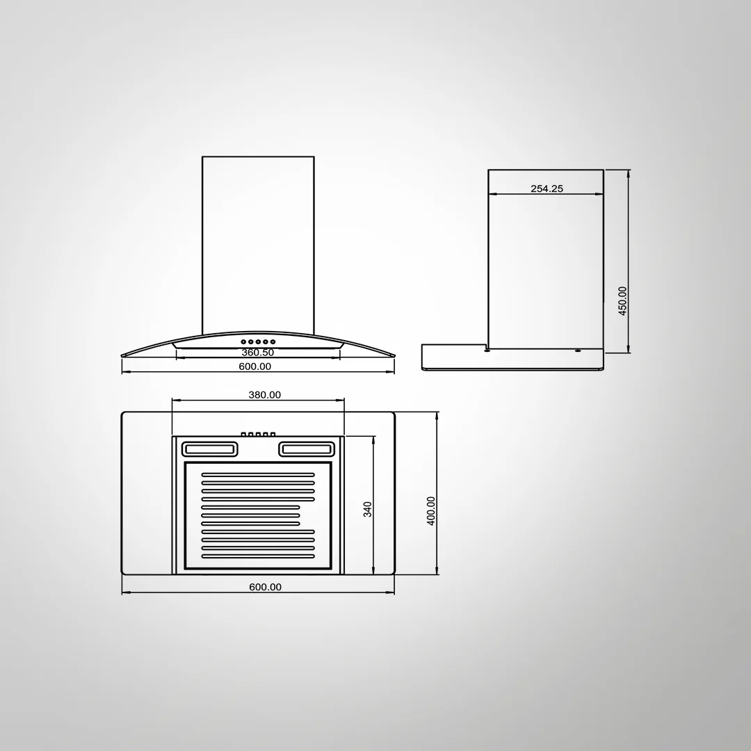 MAX BF 60 Wall-Mounted Chimney | Baffle Filter | Matt Black Rust-Free Coating