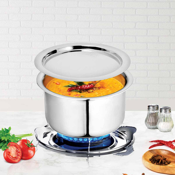 SignoraWare Artista Tri-Ply Stainless Steel Induction Compatible Triply Tope with Lid (Induction and Gas compatible), 14cm, Capacity 1100 ml, Silver