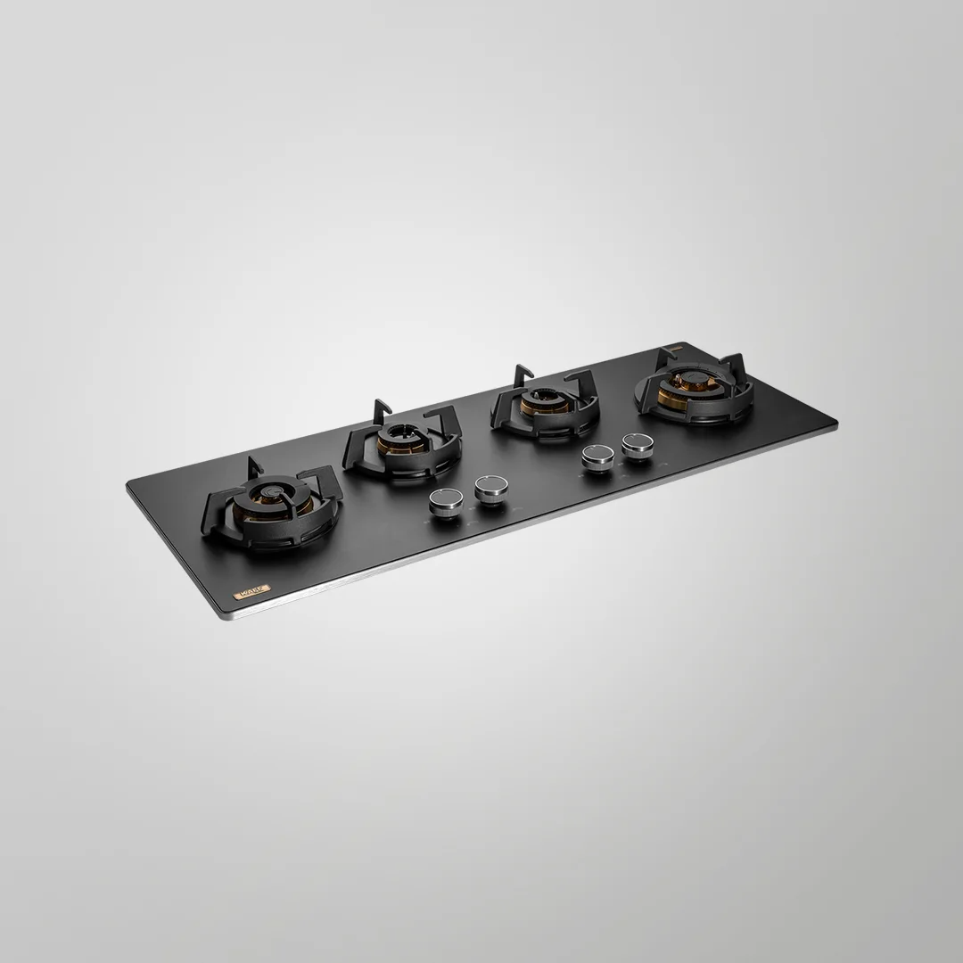 KAFF MSM 104 Full Brass 4 Burner High Efficiency Burners with FFD Thick Premium Frosted Black Glass Built in Hob