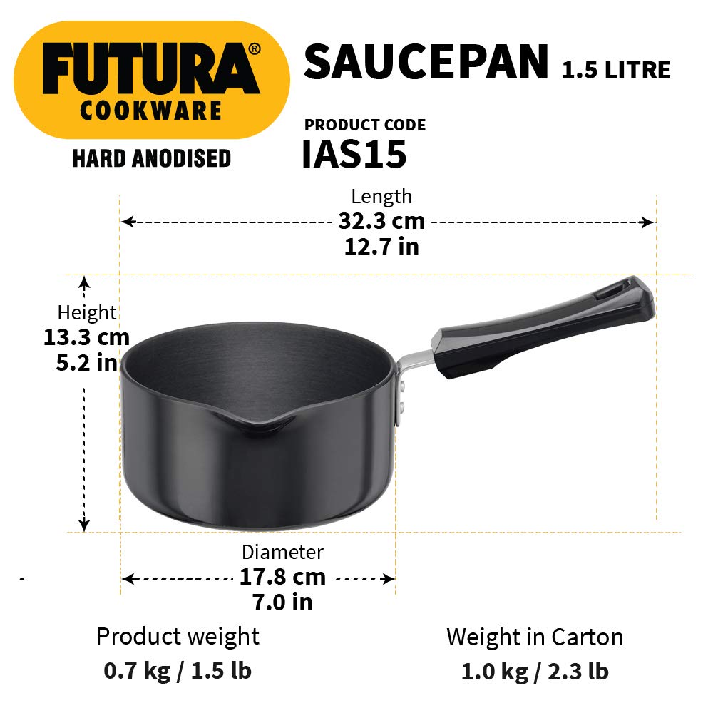Hawkins Futura Hard Anodised Induction Compatible Ezeepour Saucepan 1.5 L (16 cm) IAS15