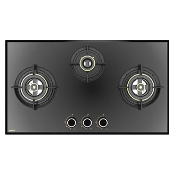 Altius Plus 378 78 cm 3 Burner Hob – Brass Burners, Insta Ignition, Golden Metal Knobs, 538.66.737