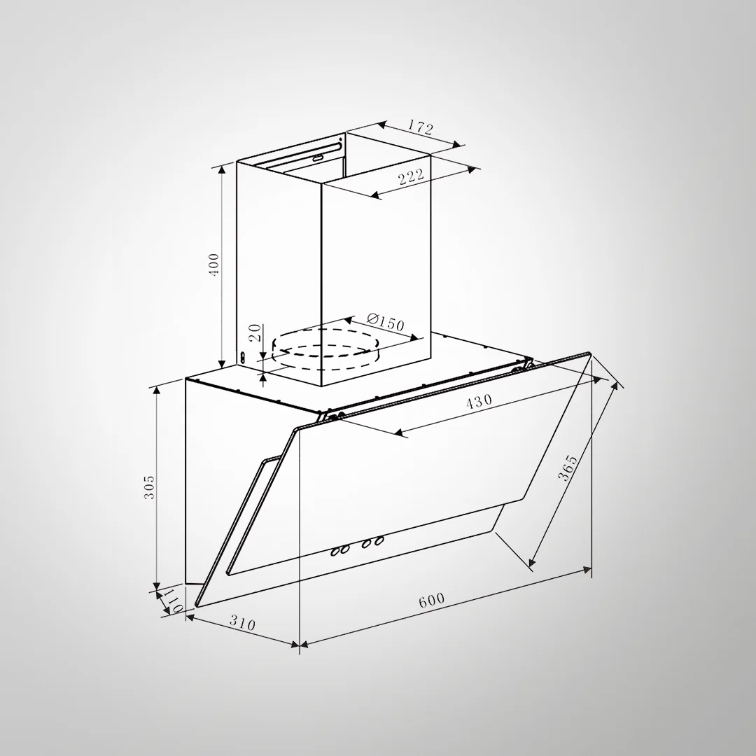 NOVA SV 60 FULL BLACK TEMPERED GLASS ALUMINIUM FILTER CHIMNEY