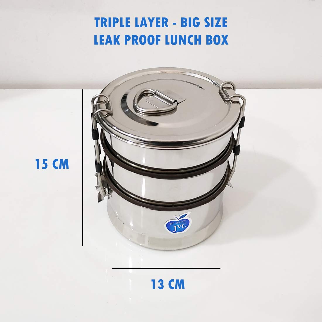 JVL Stainless Steel Triple Decker 2 Layer Big Lunch Box -  TLP - 2