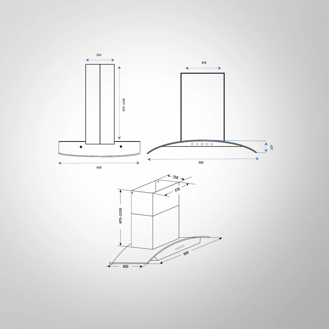 Island OPEC DHC 90 BLK IS Dry Heat Auto Clean Technology Chimney