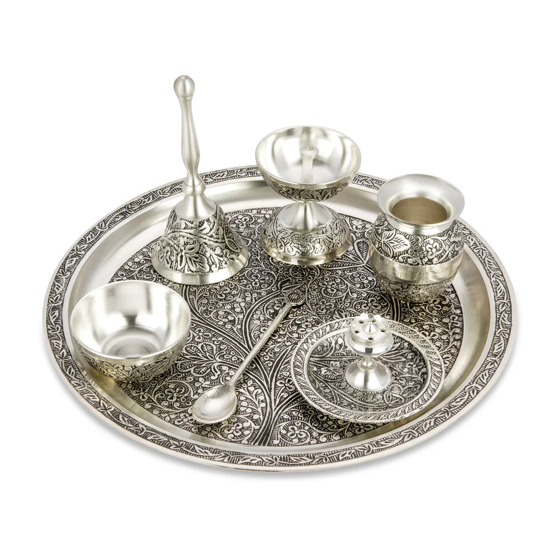 24K Silver Puja Thali 7pcs Set