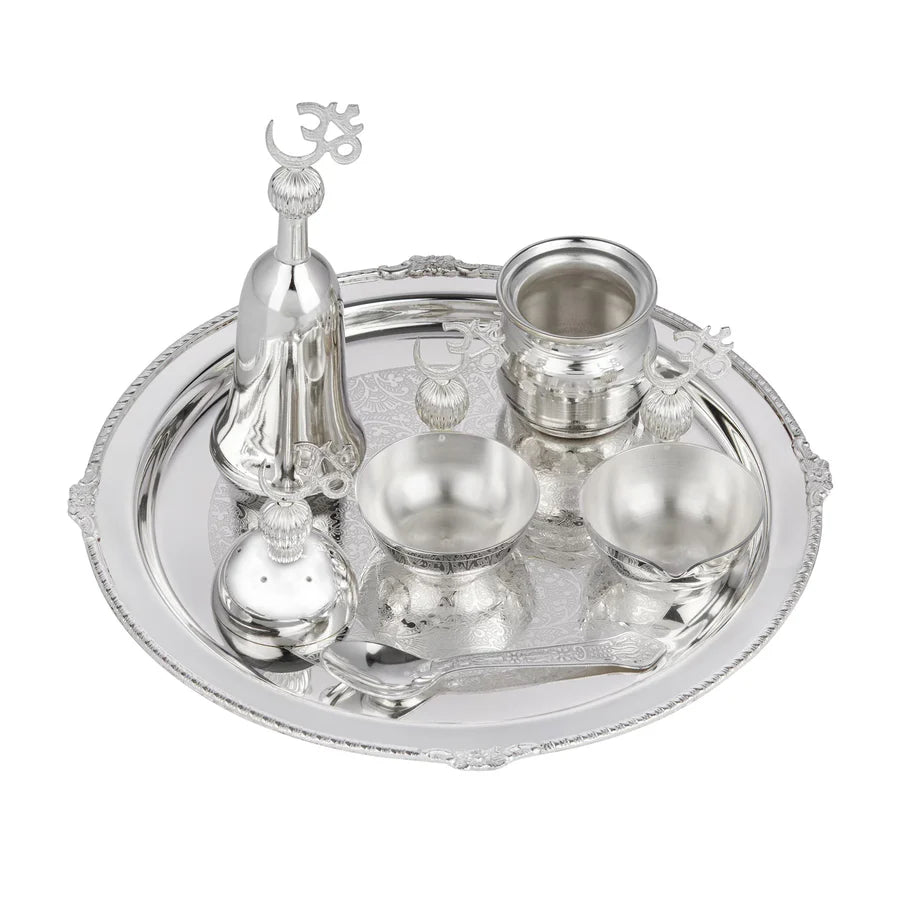 Om Puja Thali Silver 7pcs Set