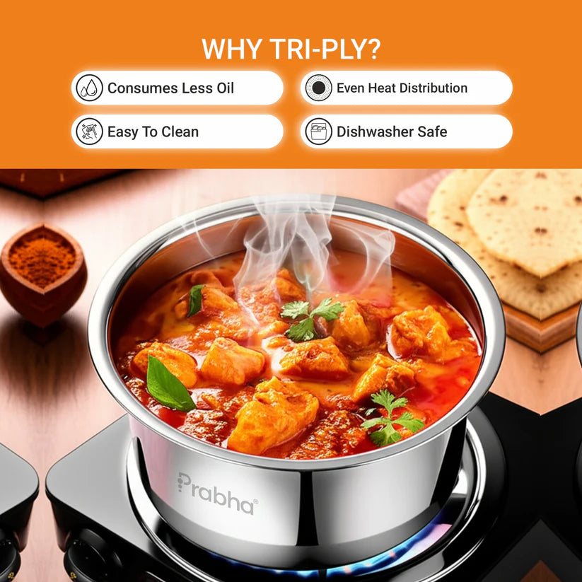 Elante Tri-Ply Tope With Lid – 0.75L, 12cm