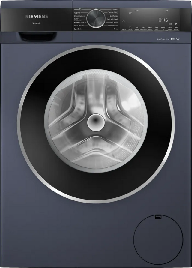 Siemens 10 kg iQ700 WG52A2ZPIN front load washing machine, 1200 rpm – front view.