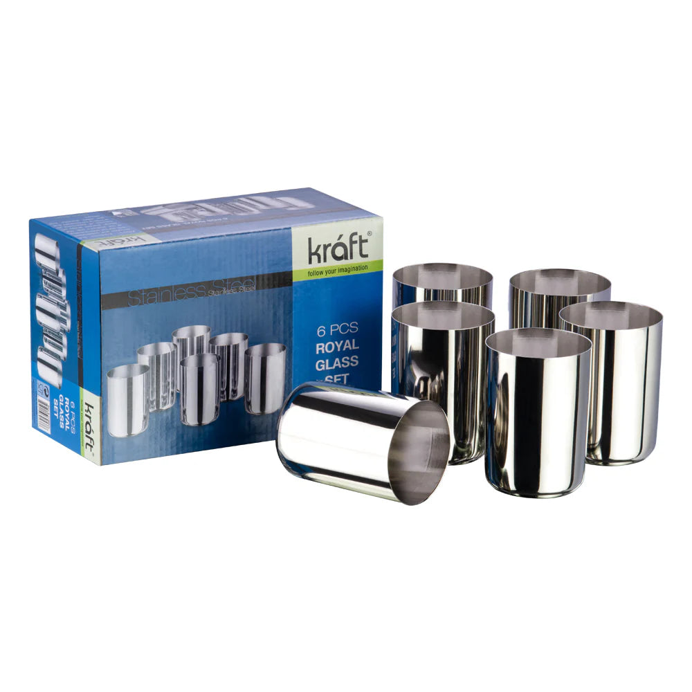 Royal Stainless Steel Glass Set of 6-400ml Each