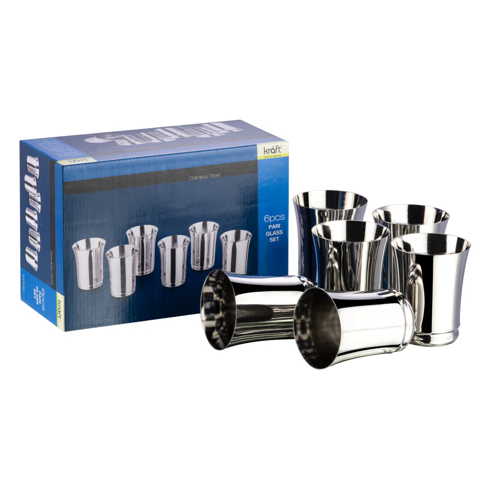 Pari Stainless Steel Glass Set of 6-400ml Each