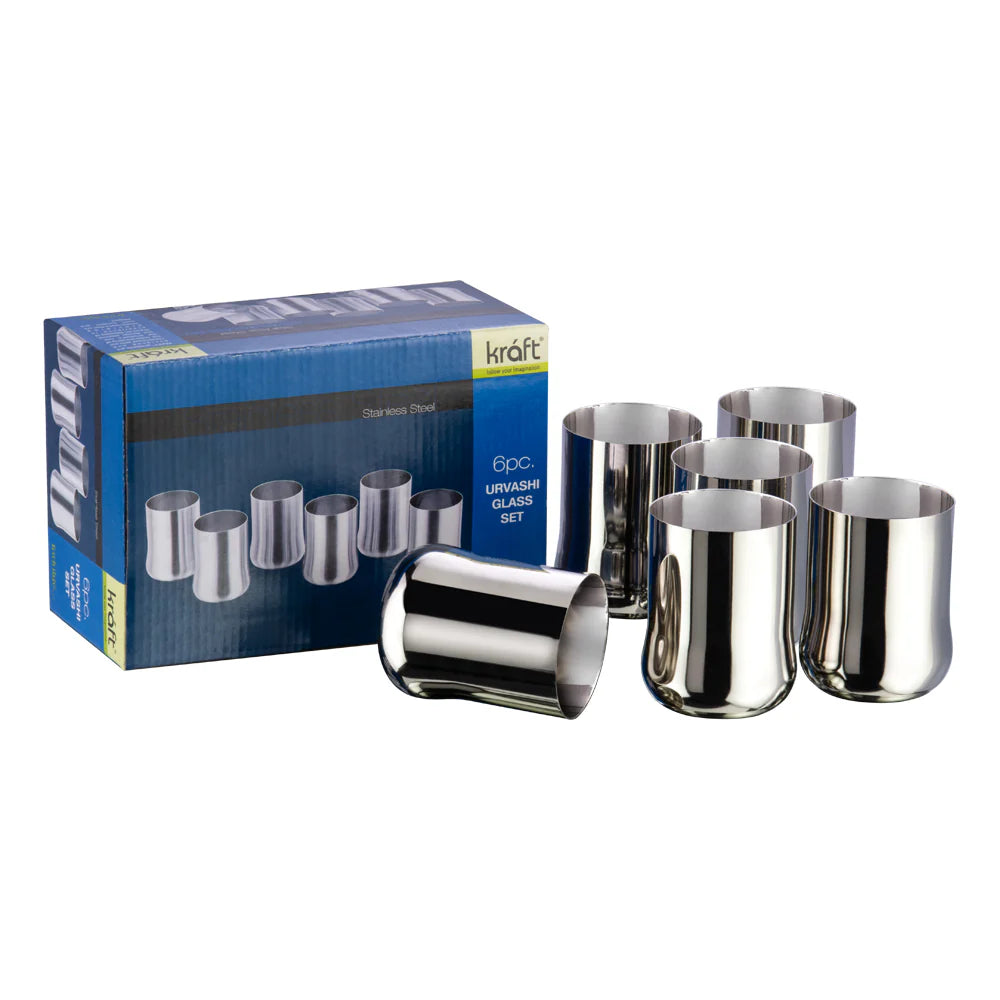 Urvashi Stainless Steel Glass Set of 6-350ml Each