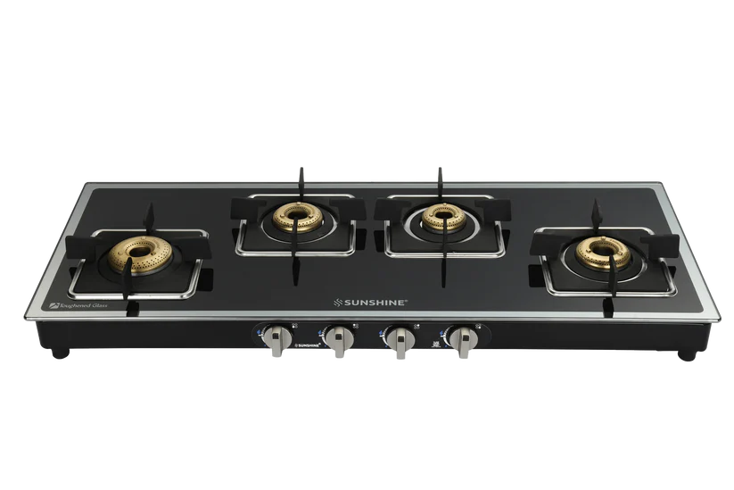 Olympic Silver 4 Burner Glass Top Gas Stoves Manual Ignition