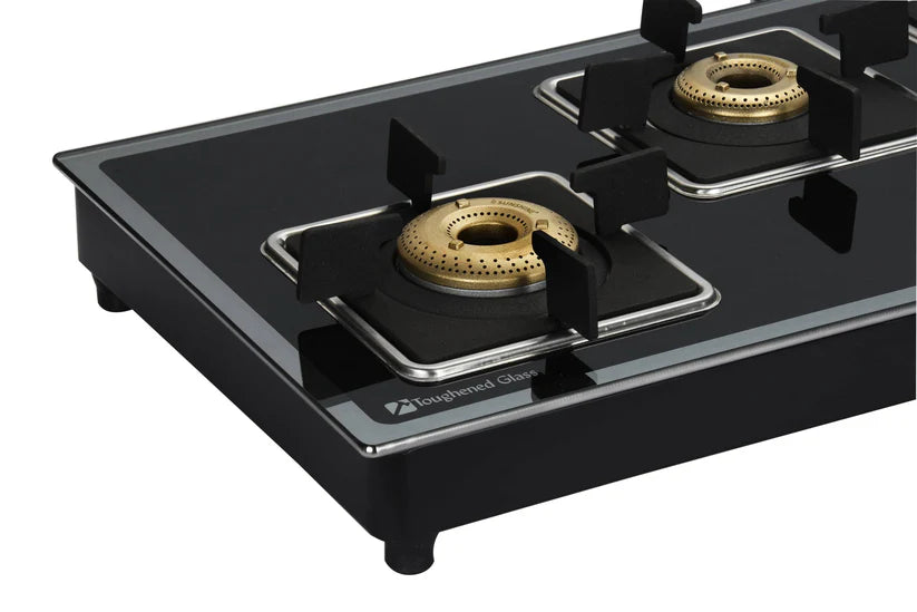 Olympic Silver 4 Burner Glass Top Gas Stoves Manual Ignition