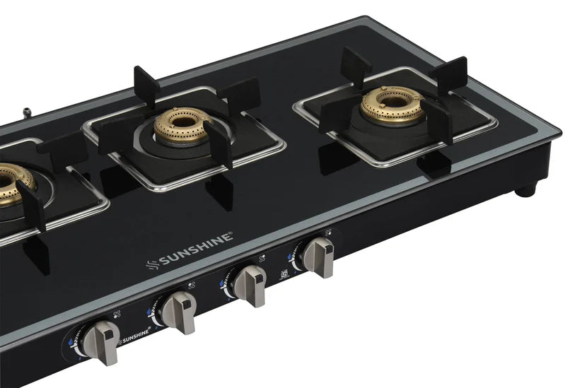 Olympic Silver 4 Burner Glass Top Gas Stoves Manual Ignition