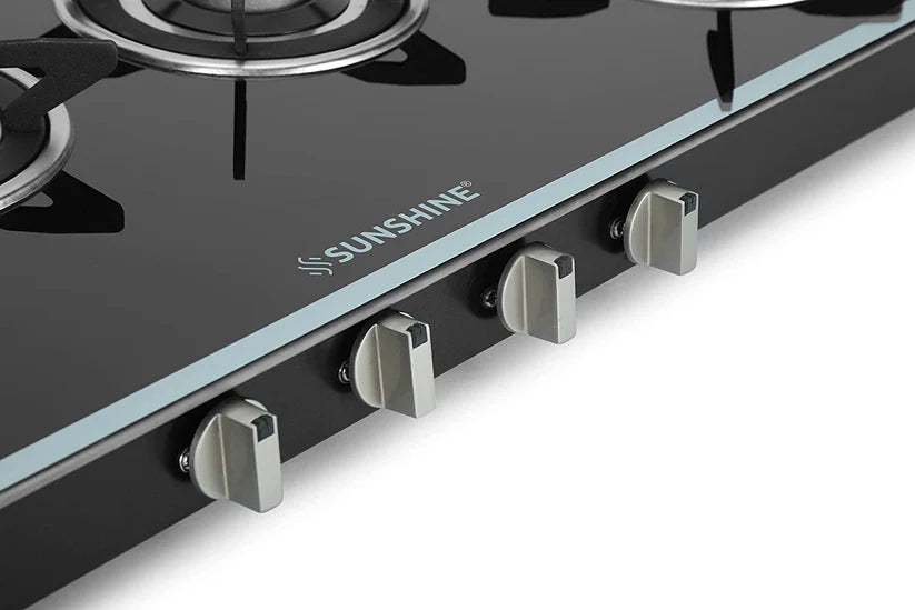 Olympic Silver 4 Burner Glass Top Gas Stoves Manual Ignition