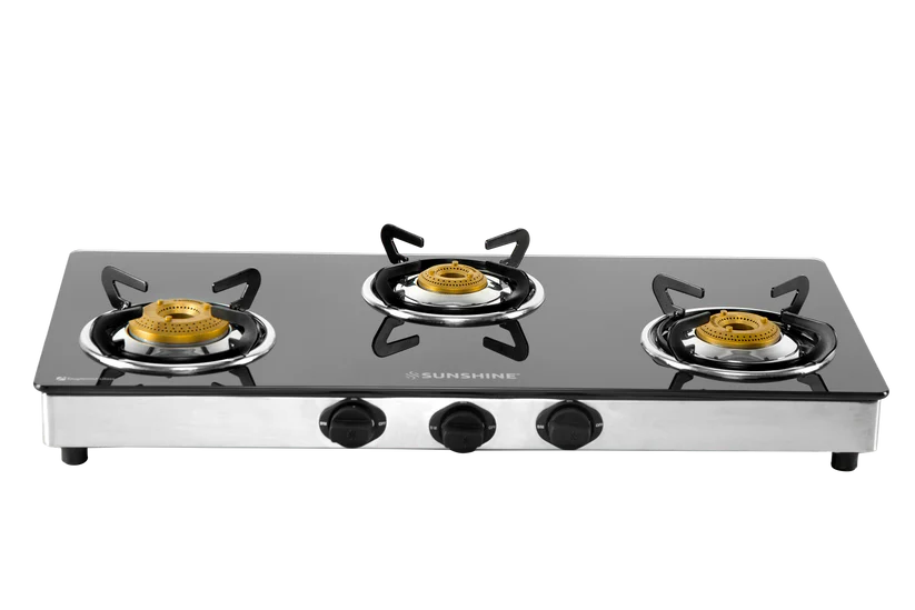 Swift 3 Burner Gas Stove Manual Ignition Glass Top (Black)