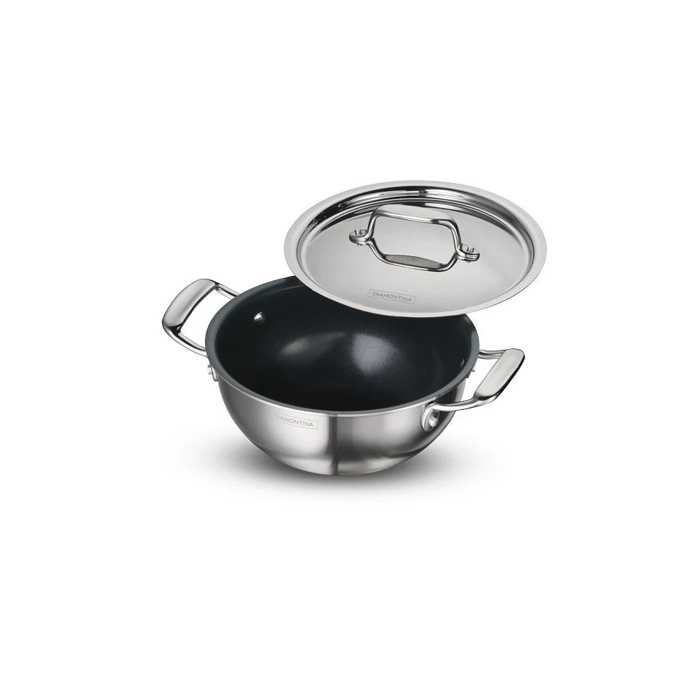 Tramontina Fusao 28cm Triply Ceramic Deep Kadai with SS Lid