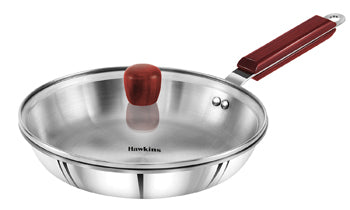 Hawkins 26 cm SSF26G Tri-ply Stainless Steel Frying Pan with Glass Lid