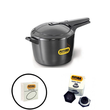 Futura Pressure Cooker Futura 9 Litre : FP 90  with Hawkins Futura Genuine 2 Gasket & 2 Safety Valve