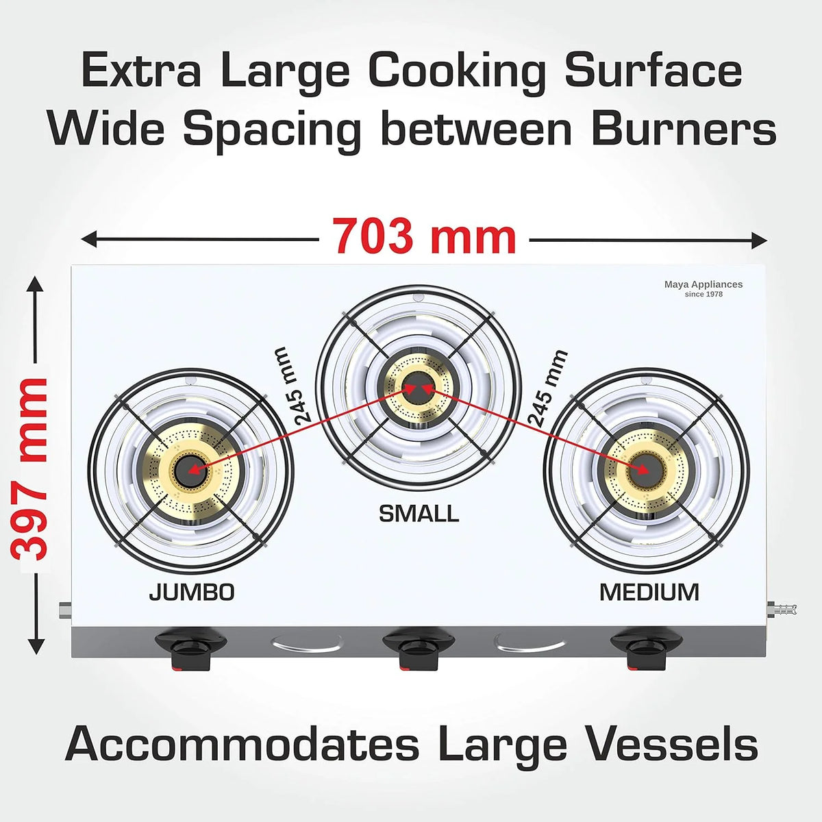 VECTOR NERO 3 BURNER GAS STOVE