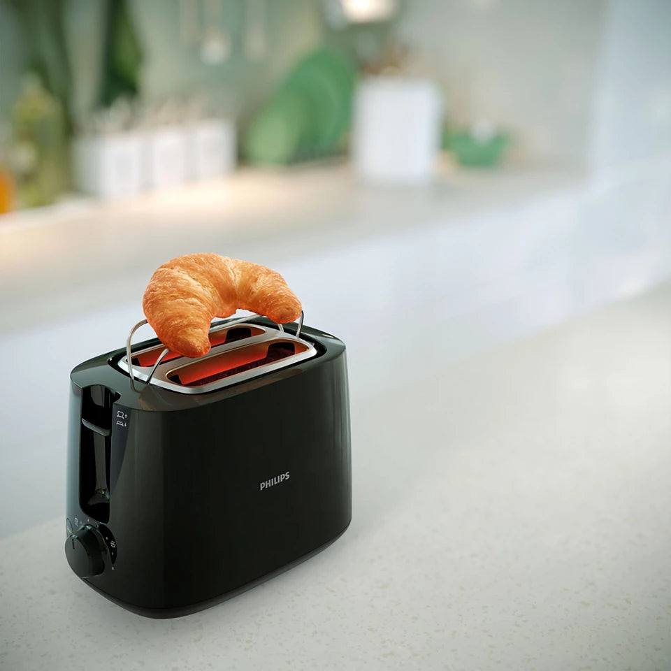 HD2583/90 Daily Collection Toaster | 8 Browning Settings | 2 Large Slots | Bun Warming Rack | Reheat & Defrost | Compact Design