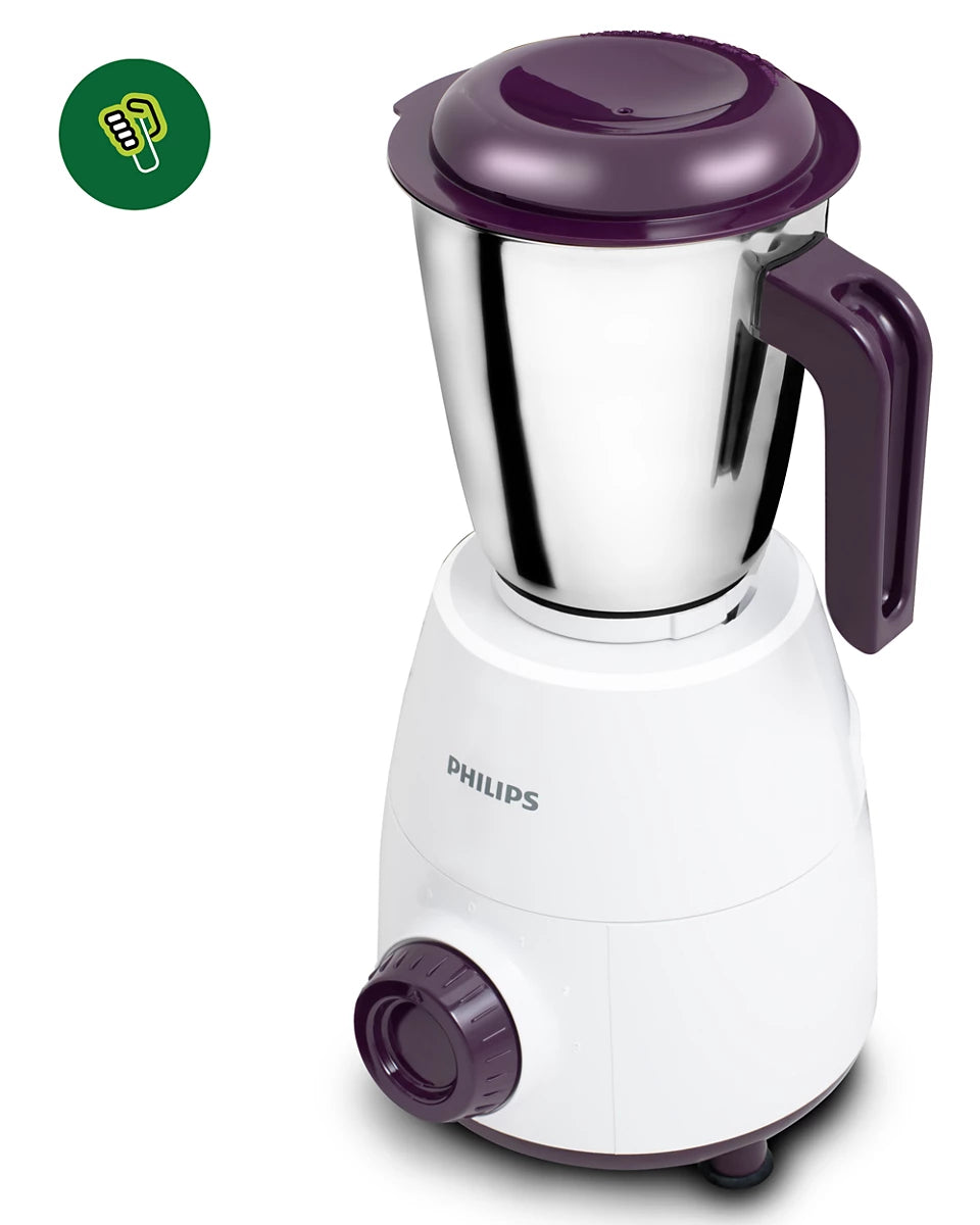 Daily Collection HL7506/00 Mixer Grinder 500W with 2 Stainless Steel Jars & Leakproof Lids - Compact Design for Tough Ingredients