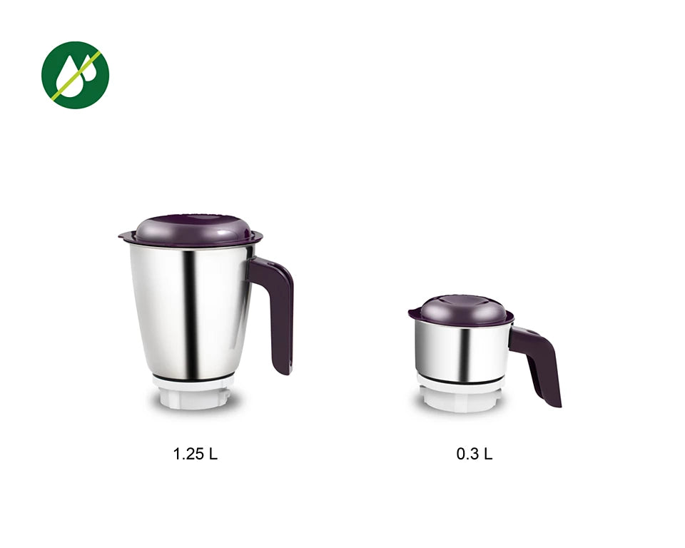 Daily Collection HL7506/00 Mixer Grinder 500W with 2 Stainless Steel Jars & Leakproof Lids - Compact Design for Tough Ingredients