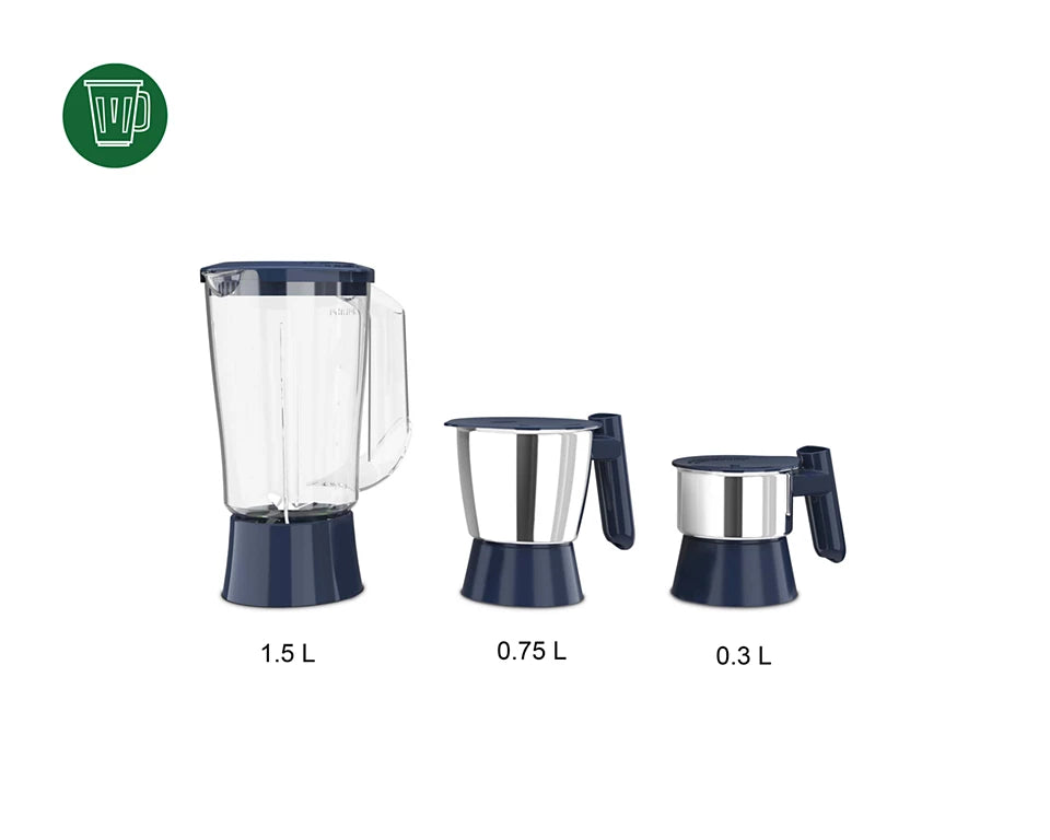 Daily Collection HL7568/00 Juicer Mixer Grinder 500W with 3 Jars & Ergonomic Switch Knob - Multi-Utility for Juicing, Grinding, and Blending