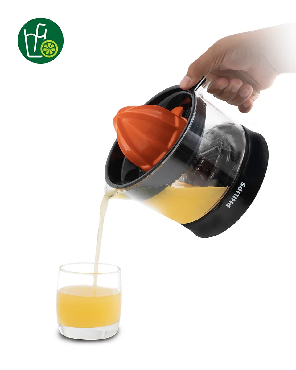Daily Collection Citrus Press HR2777 – 80% Juice Extraction, 2-Way Rotation, 2 Cone Sizes, Transparent Bowl (0.5L)