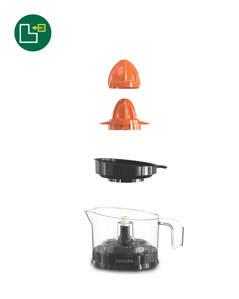 Daily Collection Citrus Press HR2777 – 80% Juice Extraction, 2-Way Rotation, 2 Cone Sizes, Transparent Bowl (0.5L)