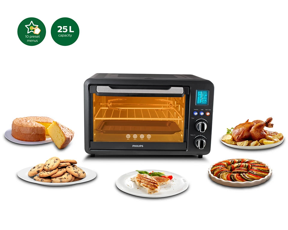 Viva Collection HD6975 OTG 25L, 1500W, Opti Temp Technology, 10 One-Touch Preset Menus, Healthier Cooking, Roast & Grill