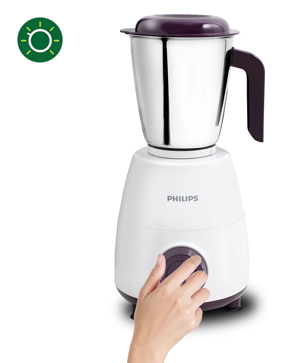 Daily Collection HL7505/00 Mixer Grinder 500W with Rust-Free Jars & Spill-Proof Lids - Compact Design for Tough Ingredients