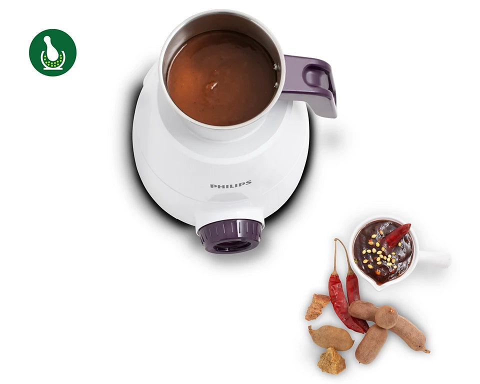 Daily Collection HL7506/00 Mixer Grinder 500W with 2 Stainless Steel Jars & Leakproof Lids - Compact Design for Tough Ingredients