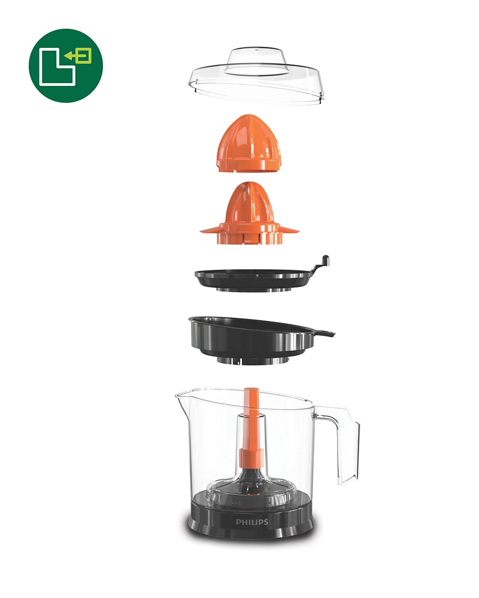 Daily Collection Citrus Press HR2799, 80% Juice Extraction, 2-Way Rotation, Adjustable Pulp Selector, 1L Bowl