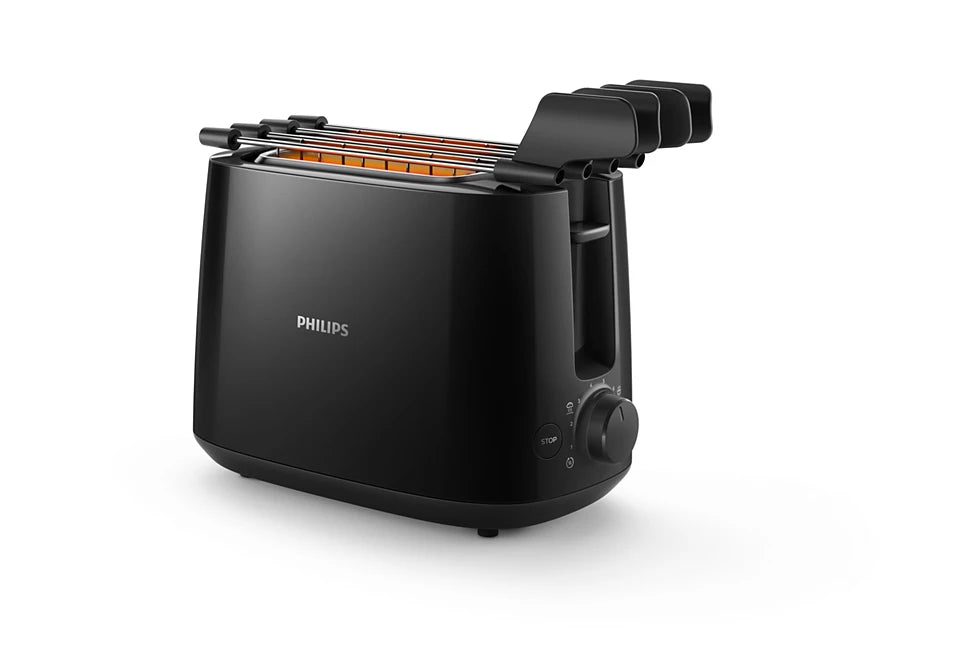 HD2583/90 Daily Collection Toaster | 8 Browning Settings | 2 Large Slots | Bun Warming Rack | Reheat & Defrost | Compact Design