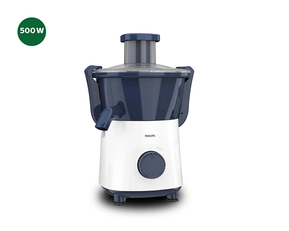 Daily Collection HL7566/00 Juicer 500W, Full Round Feeding Chute, Unique Cutter Sieve, 24-Hour Continuous Juicing, Deep Azure