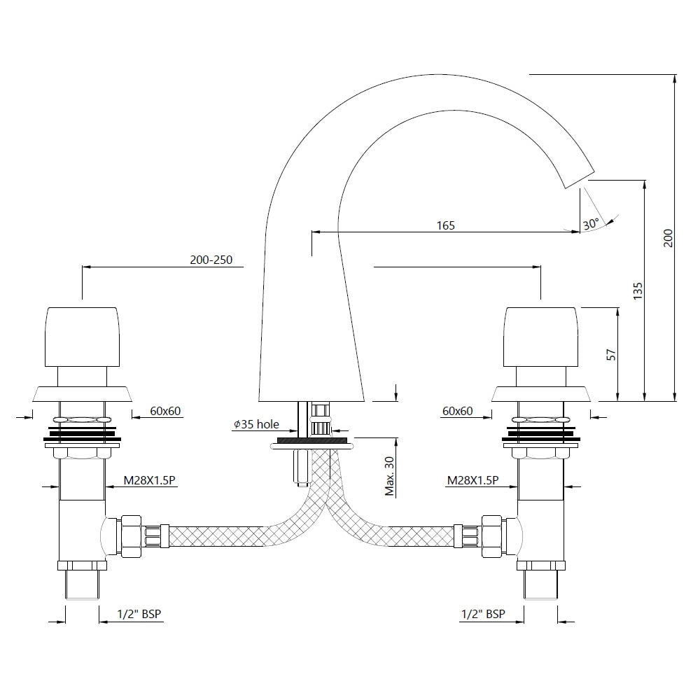 3-Hole Basin Mixer - Chrome  ARC-CHR-87189