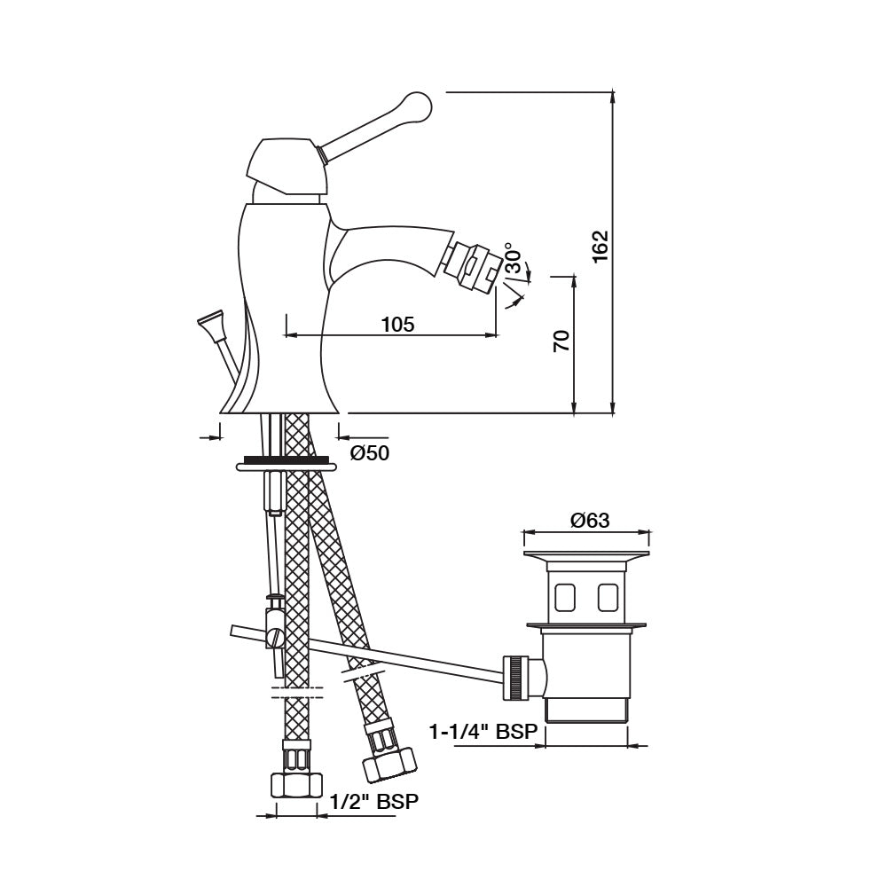 QQP‑CHR‑7213BPM Single Lever 1‑Hole Bidet Mixer