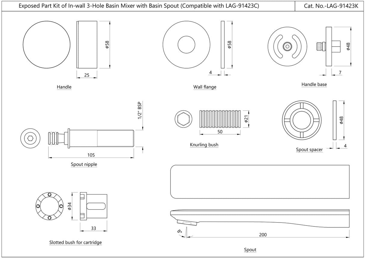 Exposed Part Kit of Two Concealed Stop Cocks - Chrome LAG-CHR-91423K