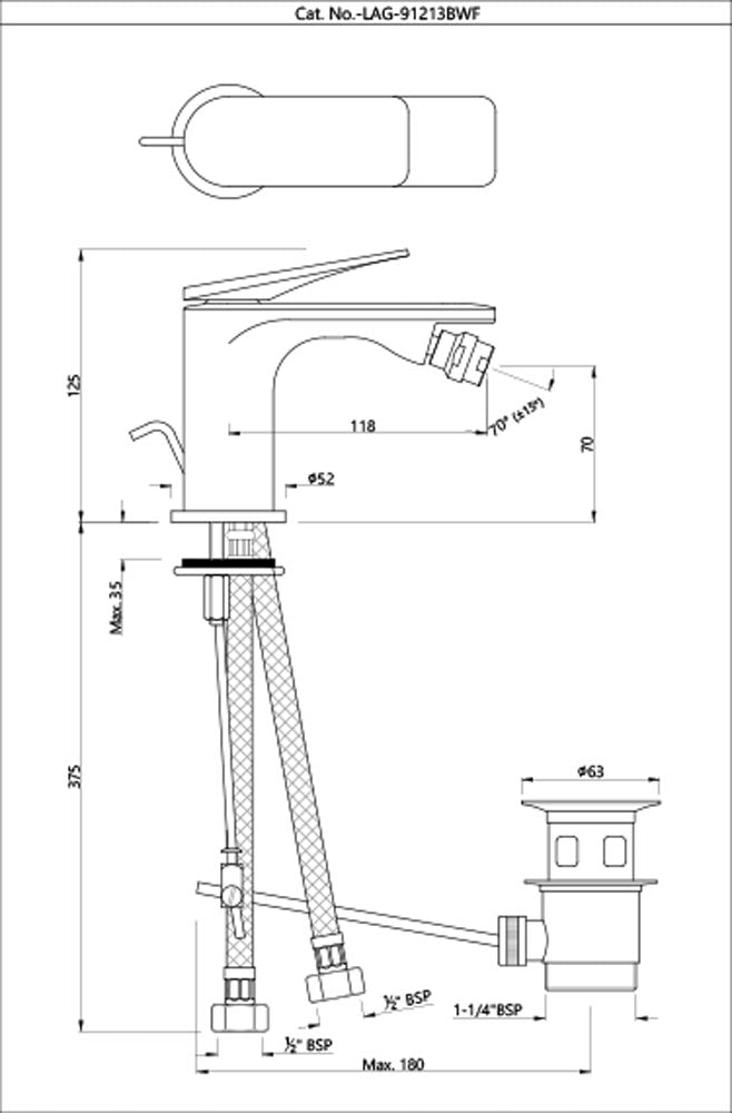 Single Lever 1-Hole Bidet Mixer - Chrome LAG-CHR-91213BWF