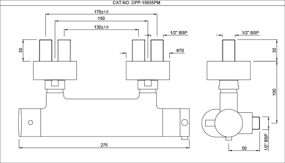 Exposed Shower Mixer (Wall Mounted) - Chrome OPP-CHR-15655PM