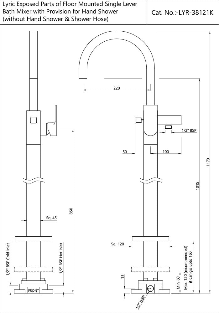 Exposed Parts of Floor Mounted Single Lever Bath Mixer  LYR-CHR-38121K