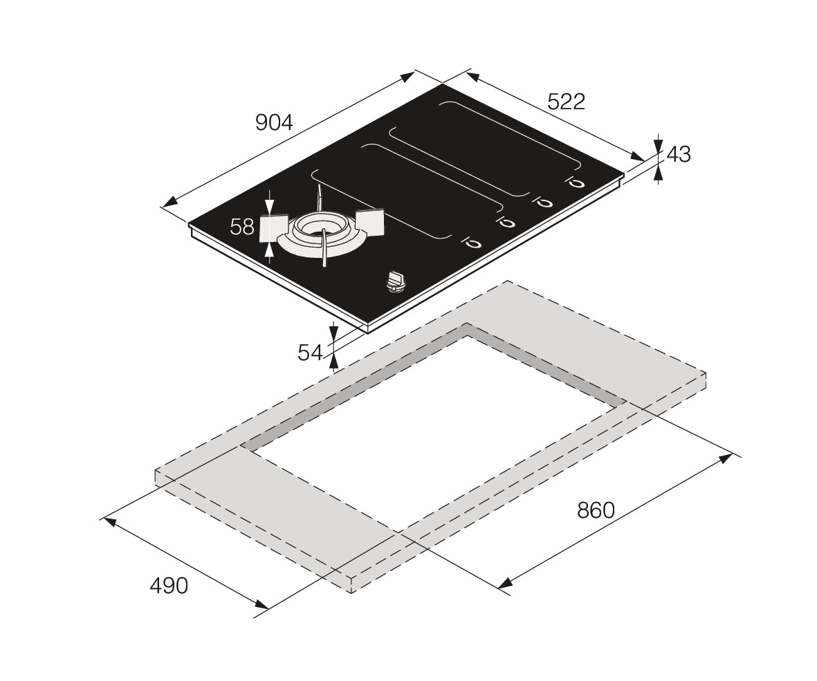HIG89524BGB1 Gas Induction Combi Hob 90cm 538.60.799