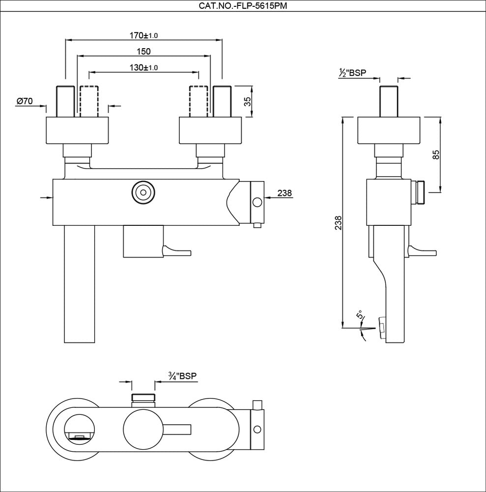 Exposed Thermostatic Bath & Shower Mixer - Chrome FLP-CHR-5615PM