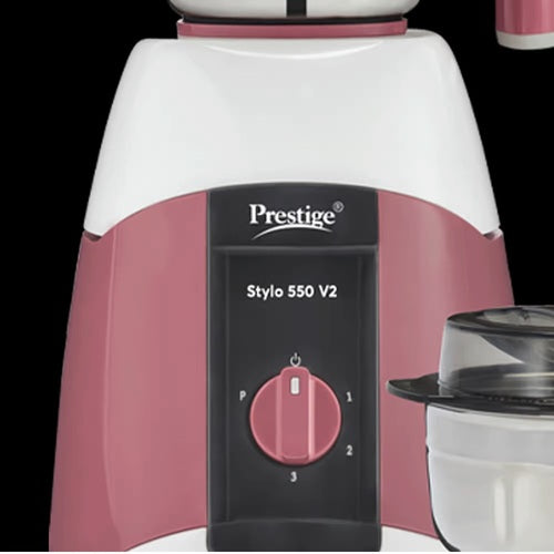 Stylo V2 Mixer Grinder 550W | 3 Stainless Steel Jars | Ergonomic Design | See-Through Lids | Sturdy Handles | Red & White
