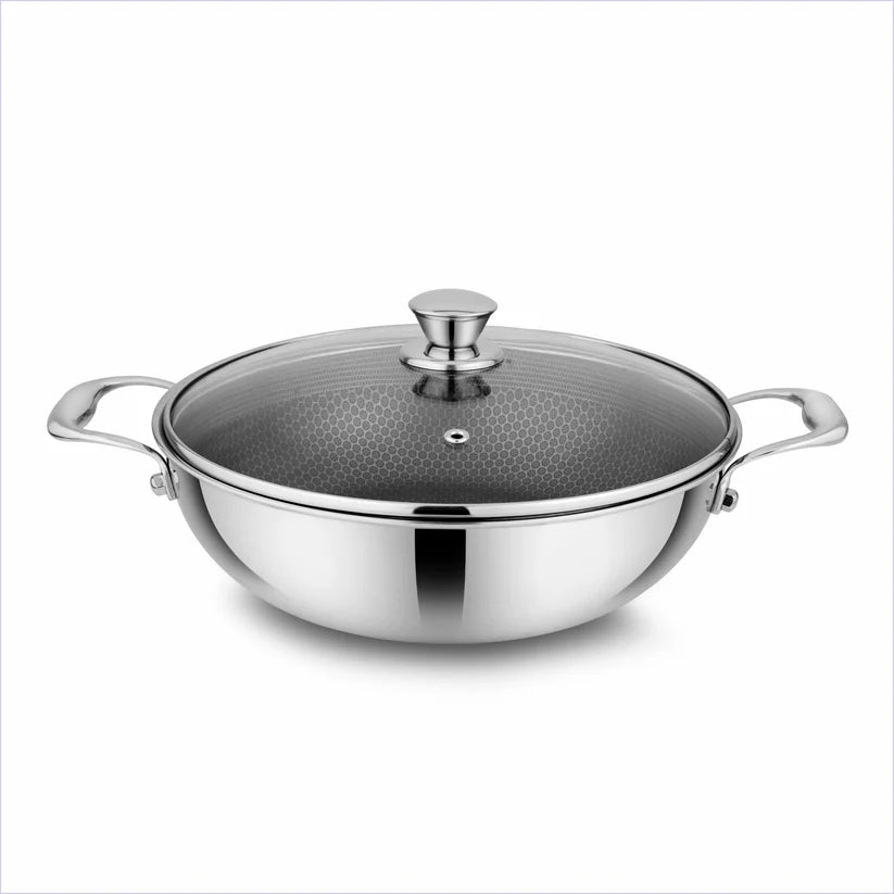 Tri-ply Hexa Cube Kadhai With Lid – 2.8L, 24cm